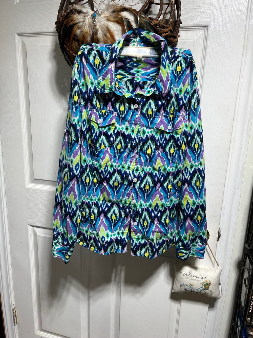Jones New York Multicolor Ikat Print Button-Up Blouse